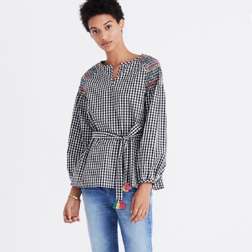 Madewell Smocked Gingham Top